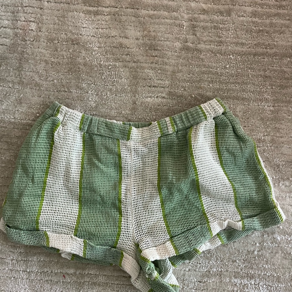 Urban Outfitters Green and White Athletic Shorts with Striped Design